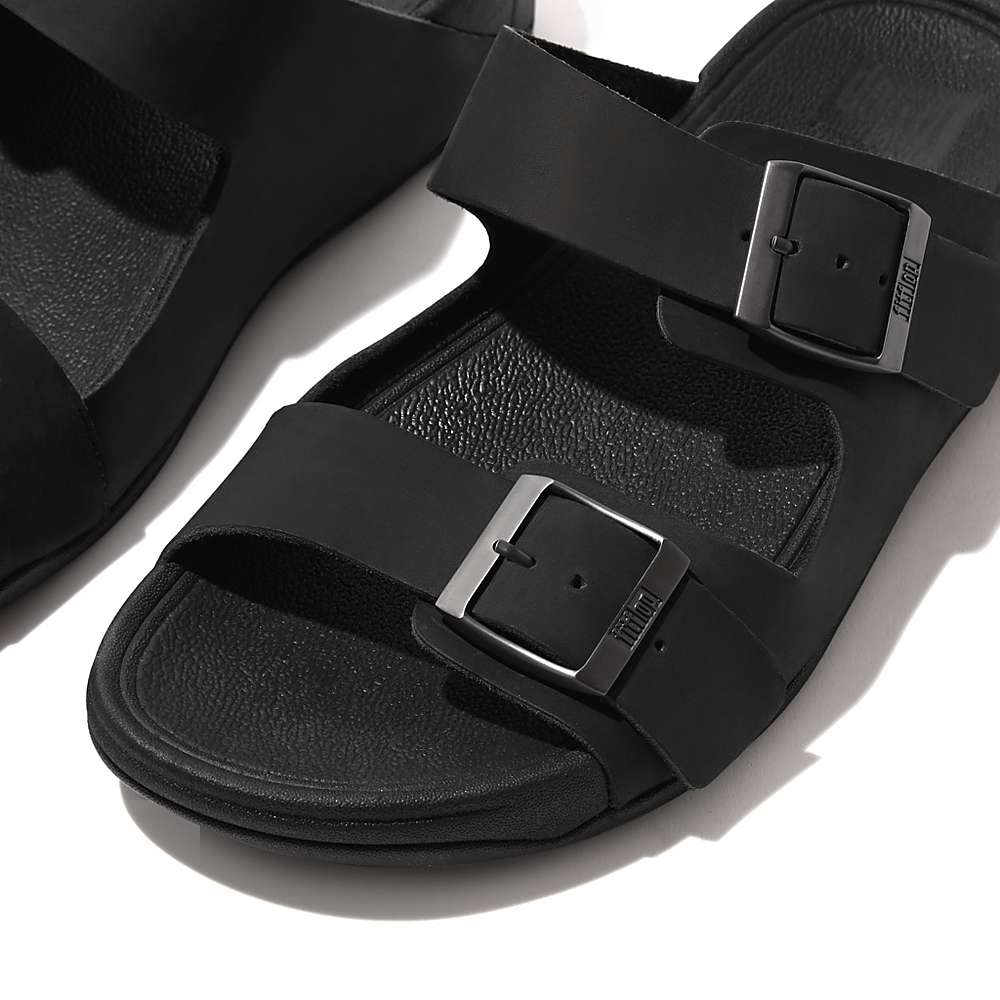 Fitflop GOGH MOC Buckle Nubuck Slides Sandalen Heren Zwart | UQS871306