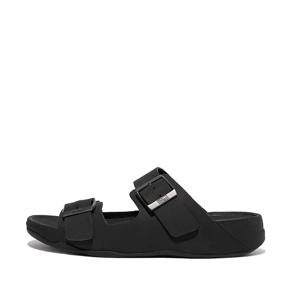 Fitflop GOGH MOC Buckle Nubuck Slides Sandalen Heren Zwart | UQS871306