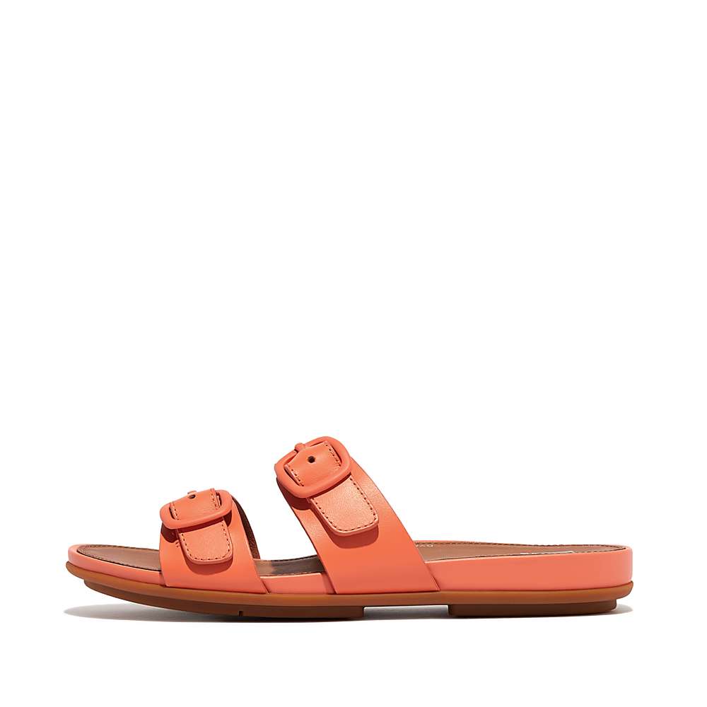 Fitflop GRACIE Buckle Two-Bar Leather Slides Sandalen Dames Oranje Koraal | PTG531798