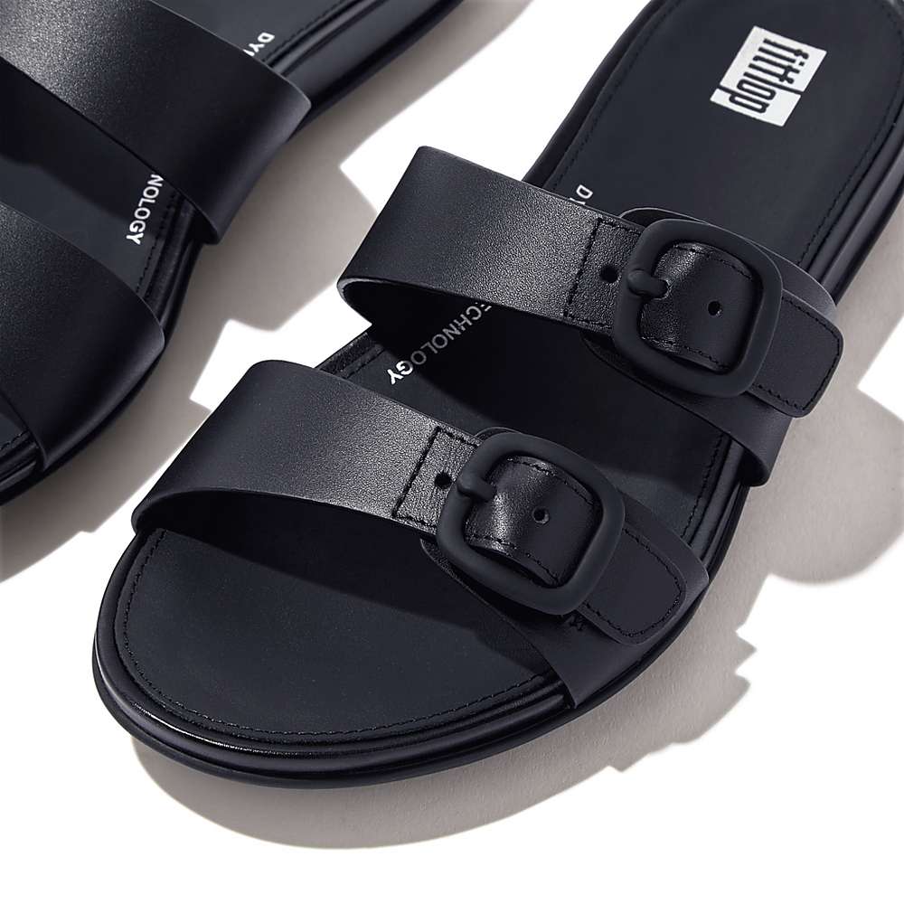 Fitflop GRACIE Buckle Two-Bar Leather Slides Sandalen Dames Donkerblauw | VYK508412