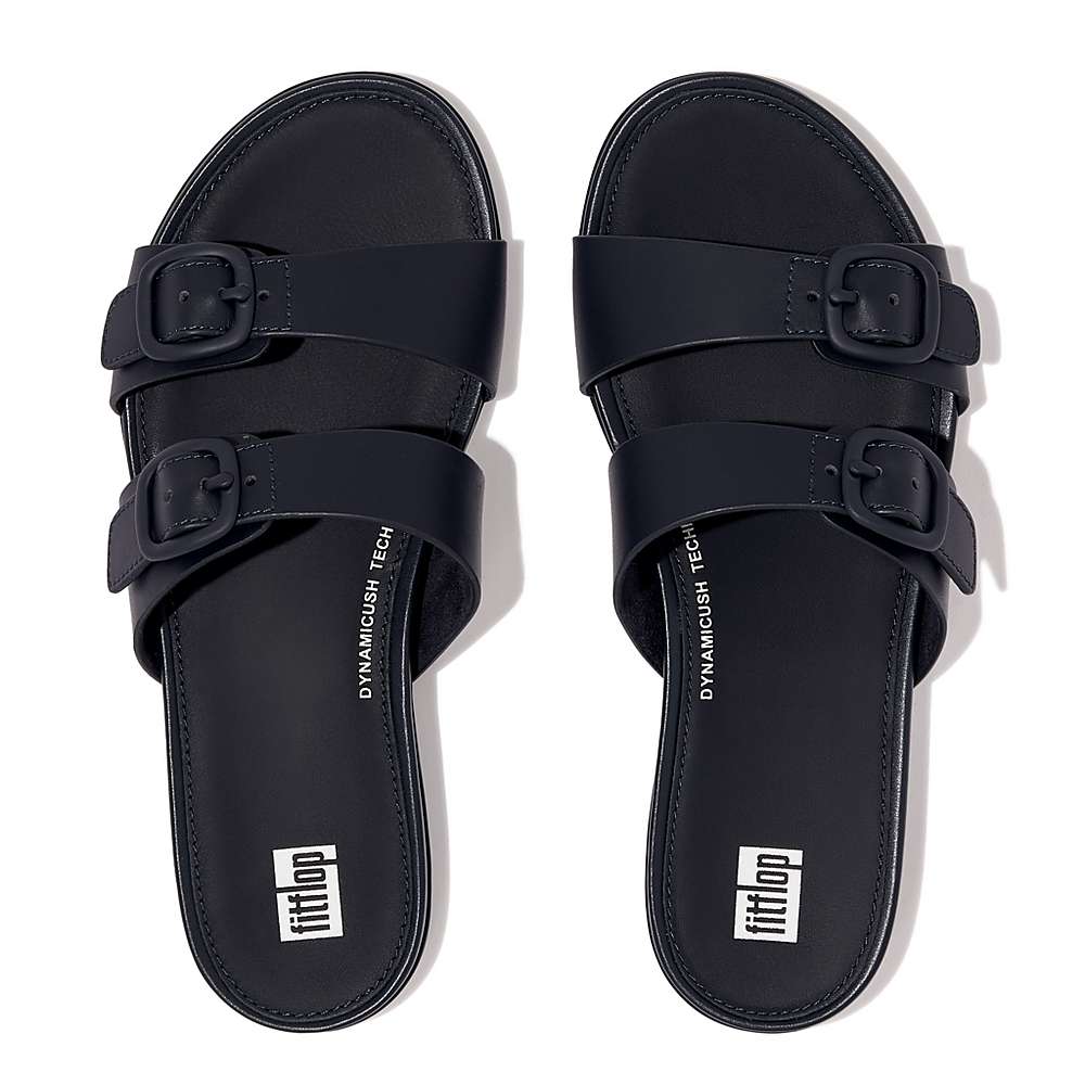 Fitflop GRACIE Buckle Two-Bar Leather Slides Sandalen Dames Donkerblauw | VYK508412