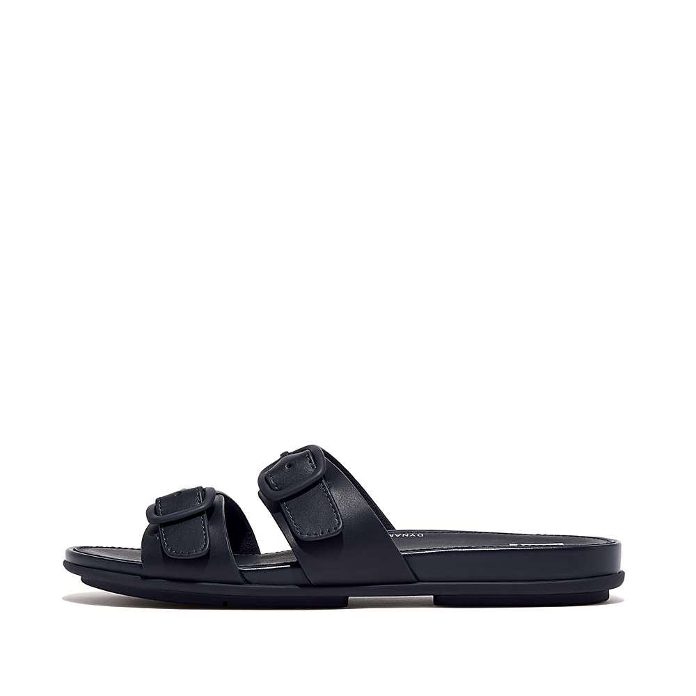 Fitflop GRACIE Buckle Two-Bar Leather Slides Sandalen Dames Donkerblauw | VYK508412