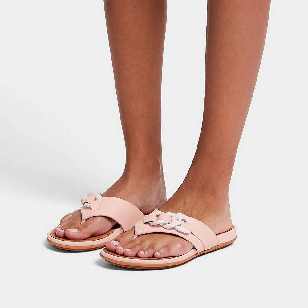 Fitflop GRACIE Chain Leather Toe-Post Sandalen Dames Roze | NIJ678194