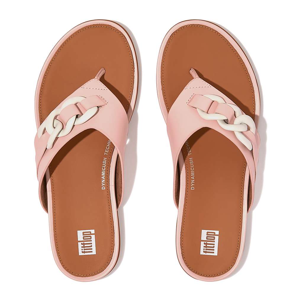 Fitflop GRACIE Chain Leather Toe-Post Sandalen Dames Roze | NIJ678194