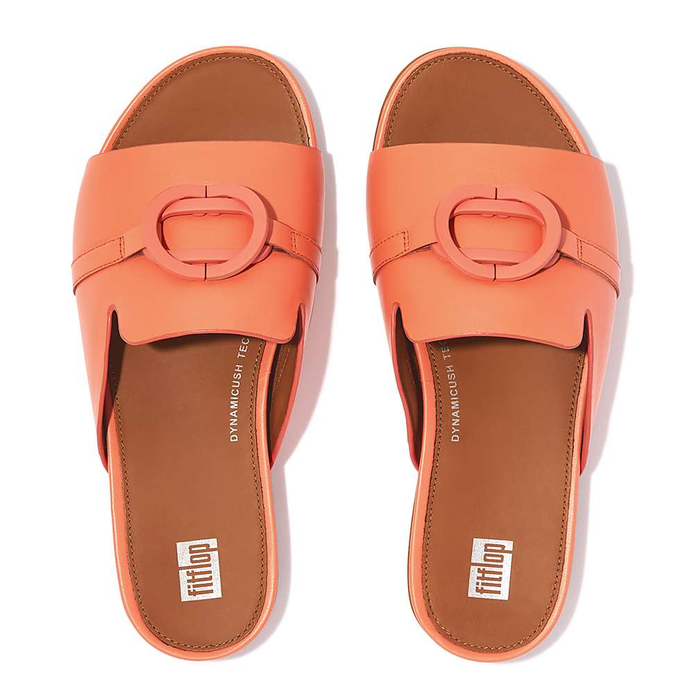 Fitflop GRACIE Circlet Leather Slides Sandalen Dames Oranje Koraal | FDO057391