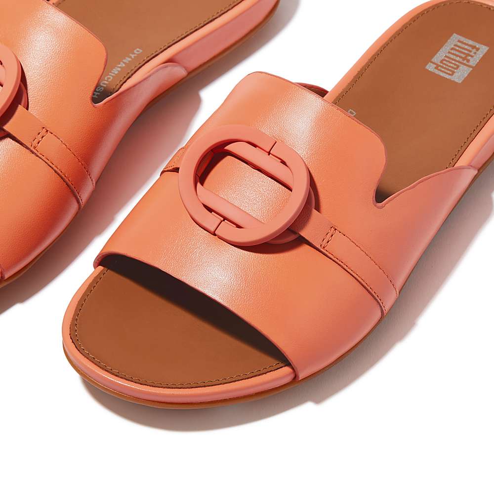 Fitflop GRACIE Circlet Leather Slides Sandalen Dames Oranje Koraal | FDO057391