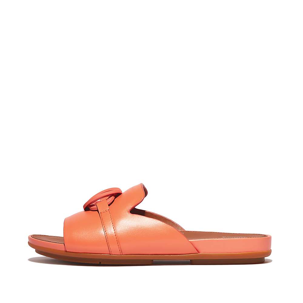 Fitflop GRACIE Circlet Leather Slides Sandalen Dames Oranje Koraal | FDO057391