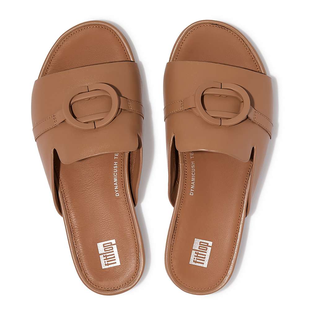 Fitflop GRACIE Circlet Leather Slides Sandalen Dames Bruin | QFT659047