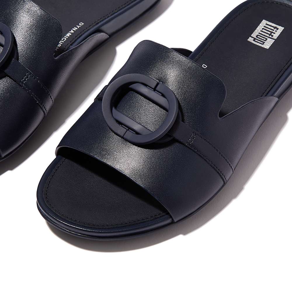 Fitflop GRACIE Circlet Leather Slides Sandalen Dames Donkerblauw | THR396724