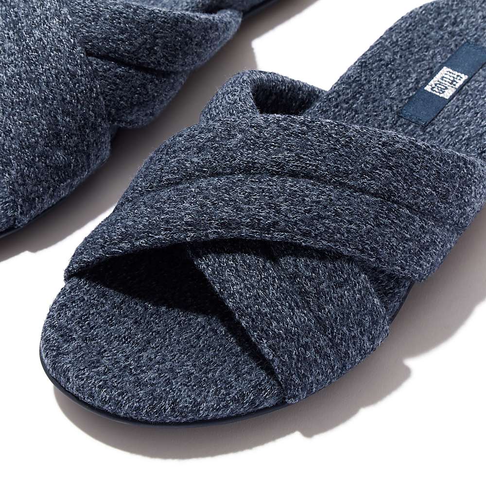 Fitflop GRACIE E01 Merino Wol-Mix Cross Slippers Dames Donkerblauw | NSC024638