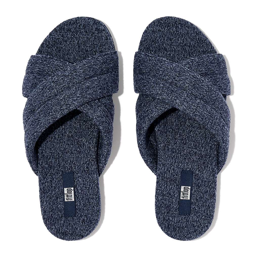 Fitflop GRACIE E01 Merino Wol-Mix Cross Slippers Dames Donkerblauw | NSC024638