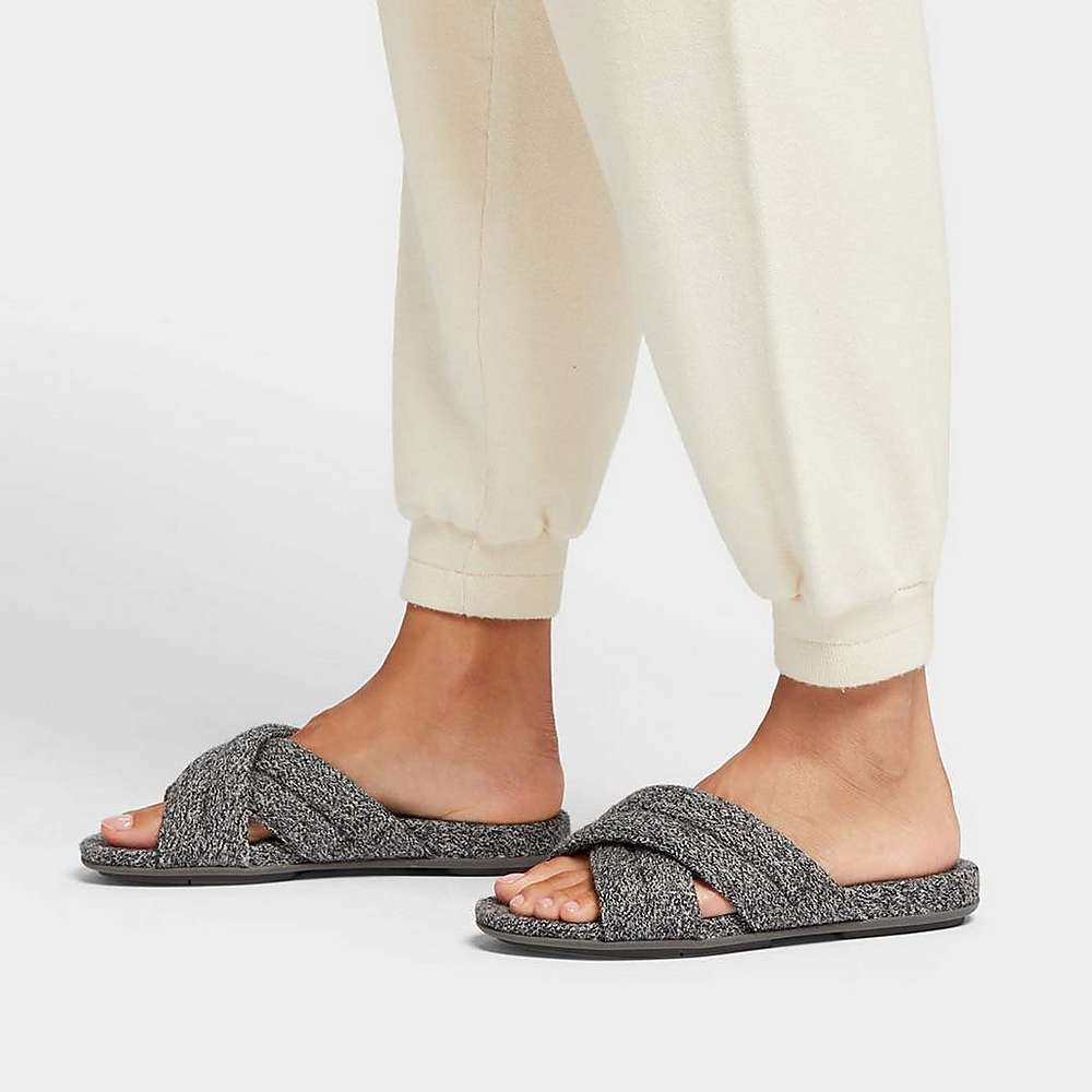 Fitflop GRACIE E01 Merino Wol-Mix Cross Slippers Dames Grijs | XZV238501