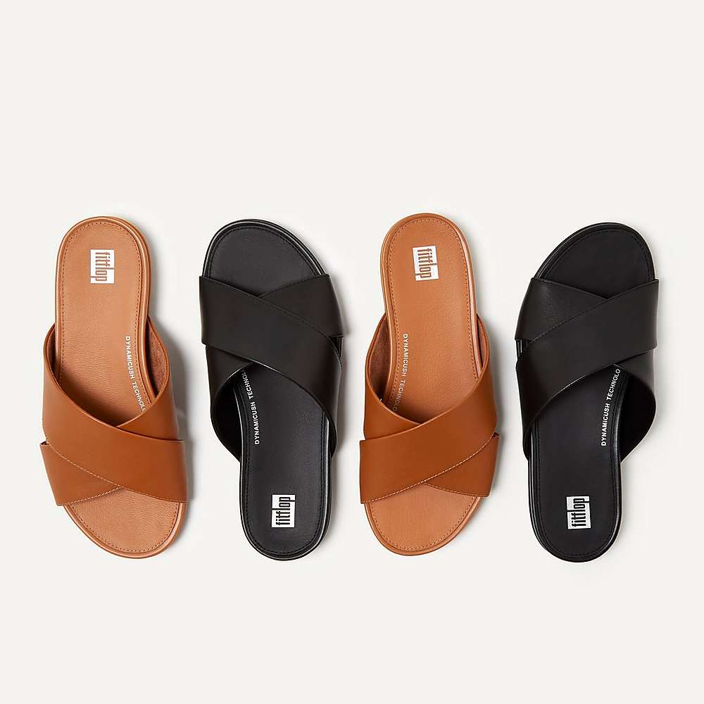 Fitflop GRACIE Leather Cross Slides Sandalen Dames Lichtbruin | BOY671325