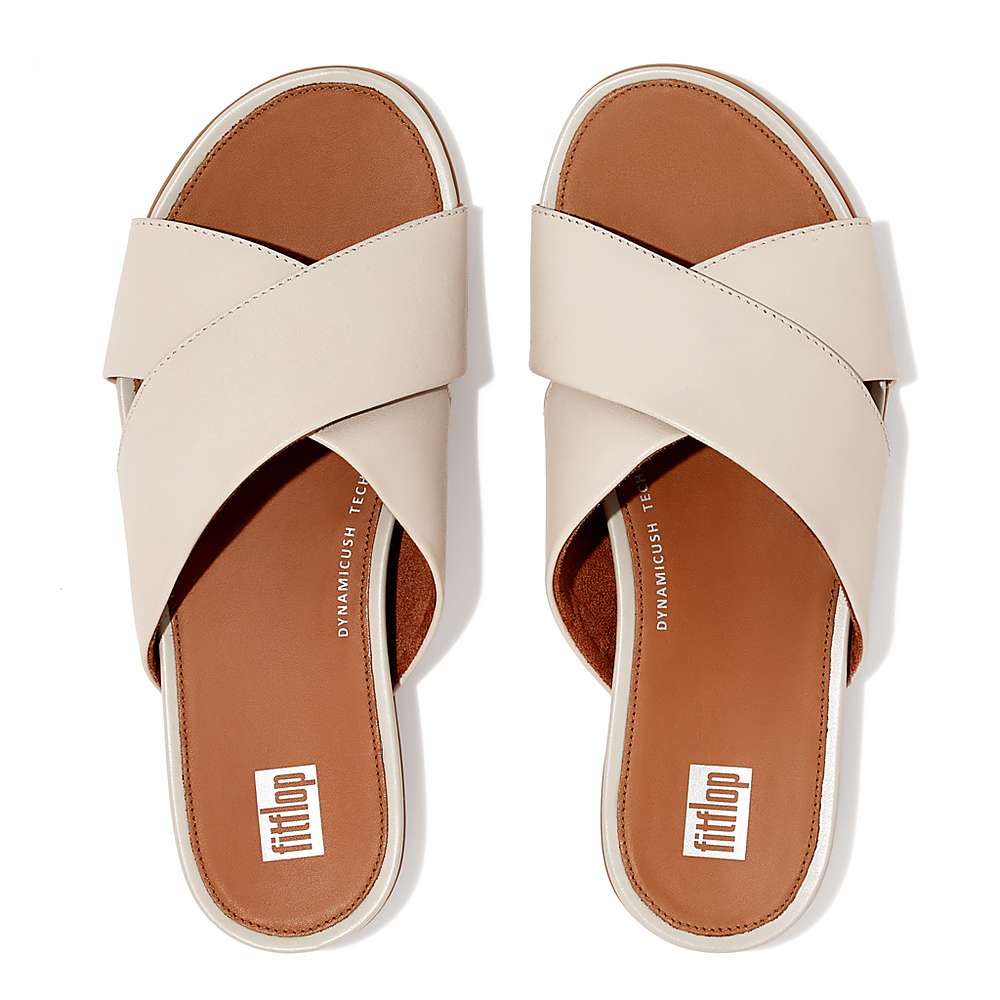 Fitflop GRACIE Leather Cross Slides Sandalen Dames Grijs Beige | GIX514698