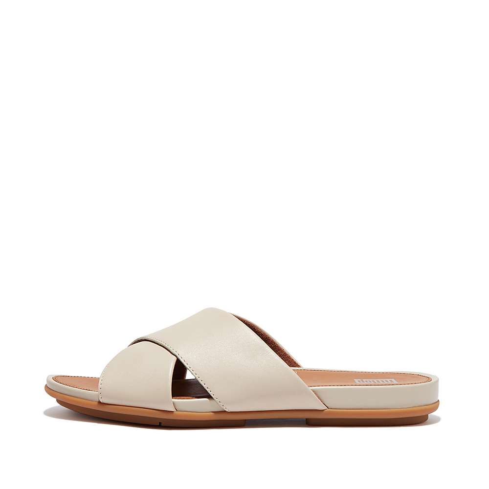 Fitflop GRACIE Leather Cross Slides Sandalen Dames Grijs Beige | GIX514698