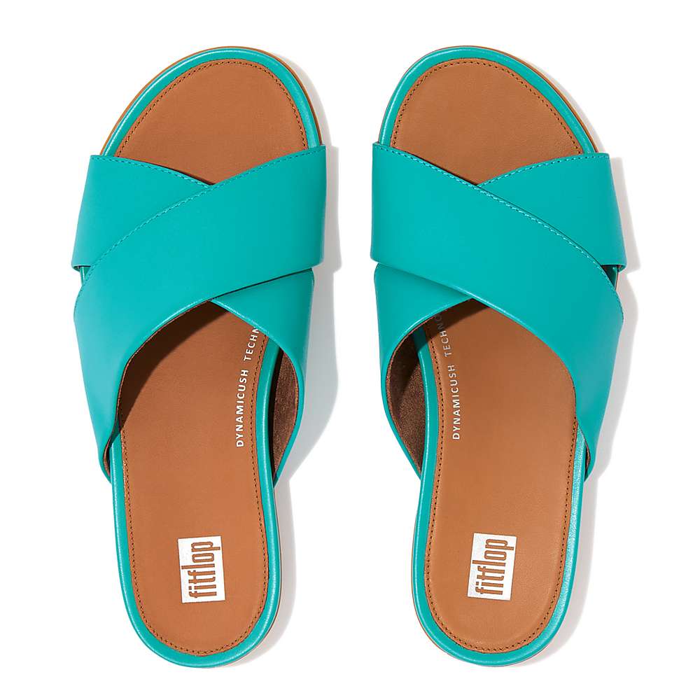 Fitflop GRACIE Leather Cross Slides Sandalen Dames Blauw | UHN968057