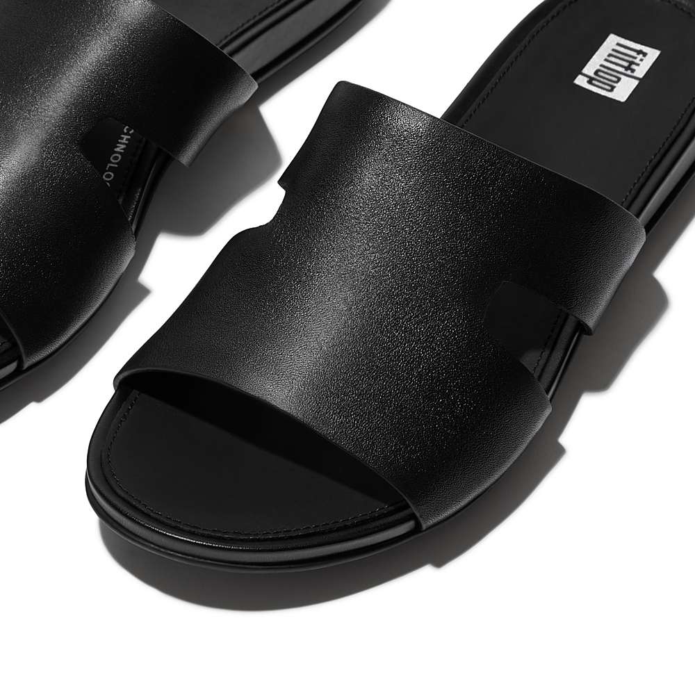 Fitflop GRACIE Leather Slides With Toe-Post Sandalen Dames Zwart | DTG573829