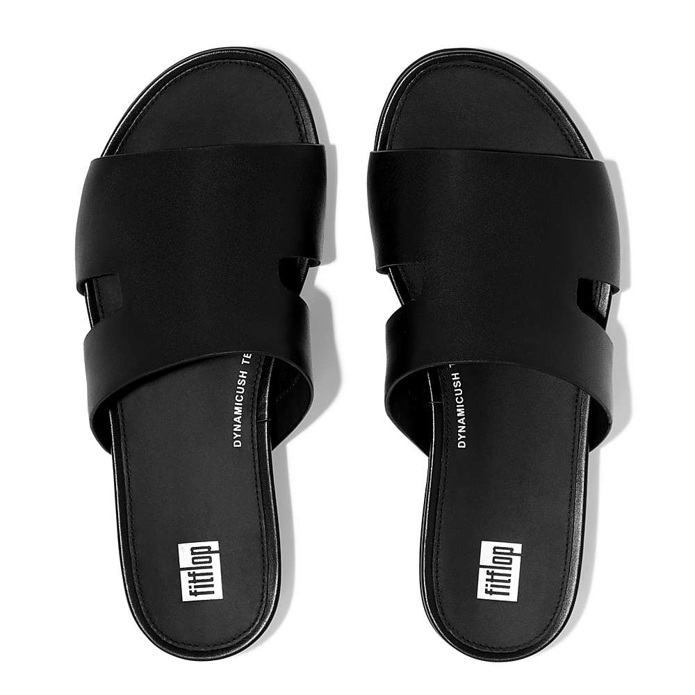 Fitflop GRACIE Leather Slides With Toe-Post Sandalen Dames Zwart | DTG573829