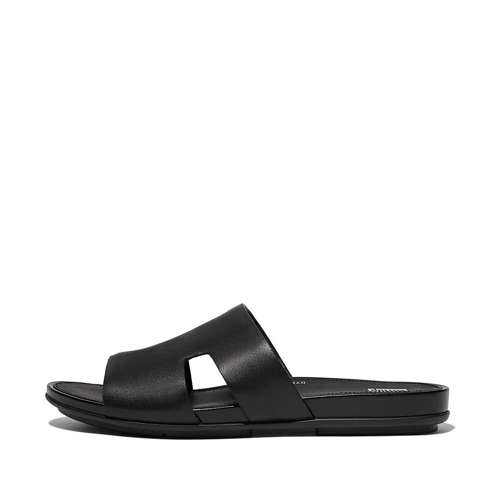 Fitflop GRACIE Leather Slides With Toe-Post Sandalen Dames Zwart | DTG573829