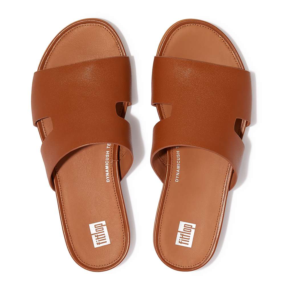 Fitflop GRACIE Leather Slides With Toe-Post Sandalen Dames Lichtbruin | EOW798156