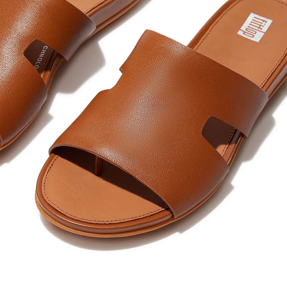 Fitflop GRACIE Leather Slides With Toe-Post Sandalen Dames Lichtbruin | EOW798156