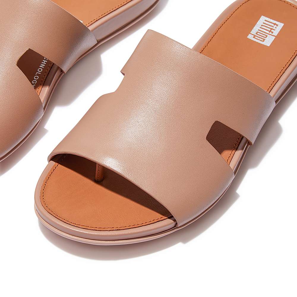 Fitflop GRACIE Leather Slides With Toe-Post Sandalen Dames Beige | NAR217840