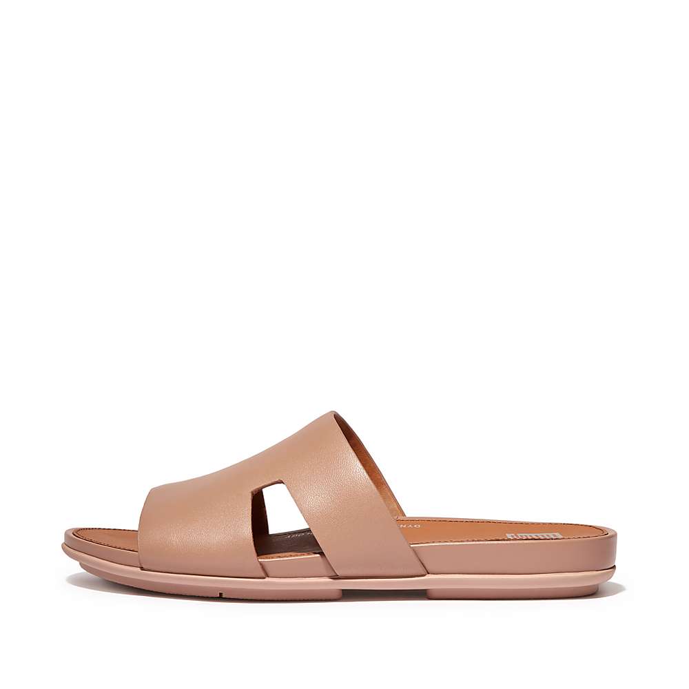 Fitflop GRACIE Leather Slides With Toe-Post Sandalen Dames Beige | NAR217840