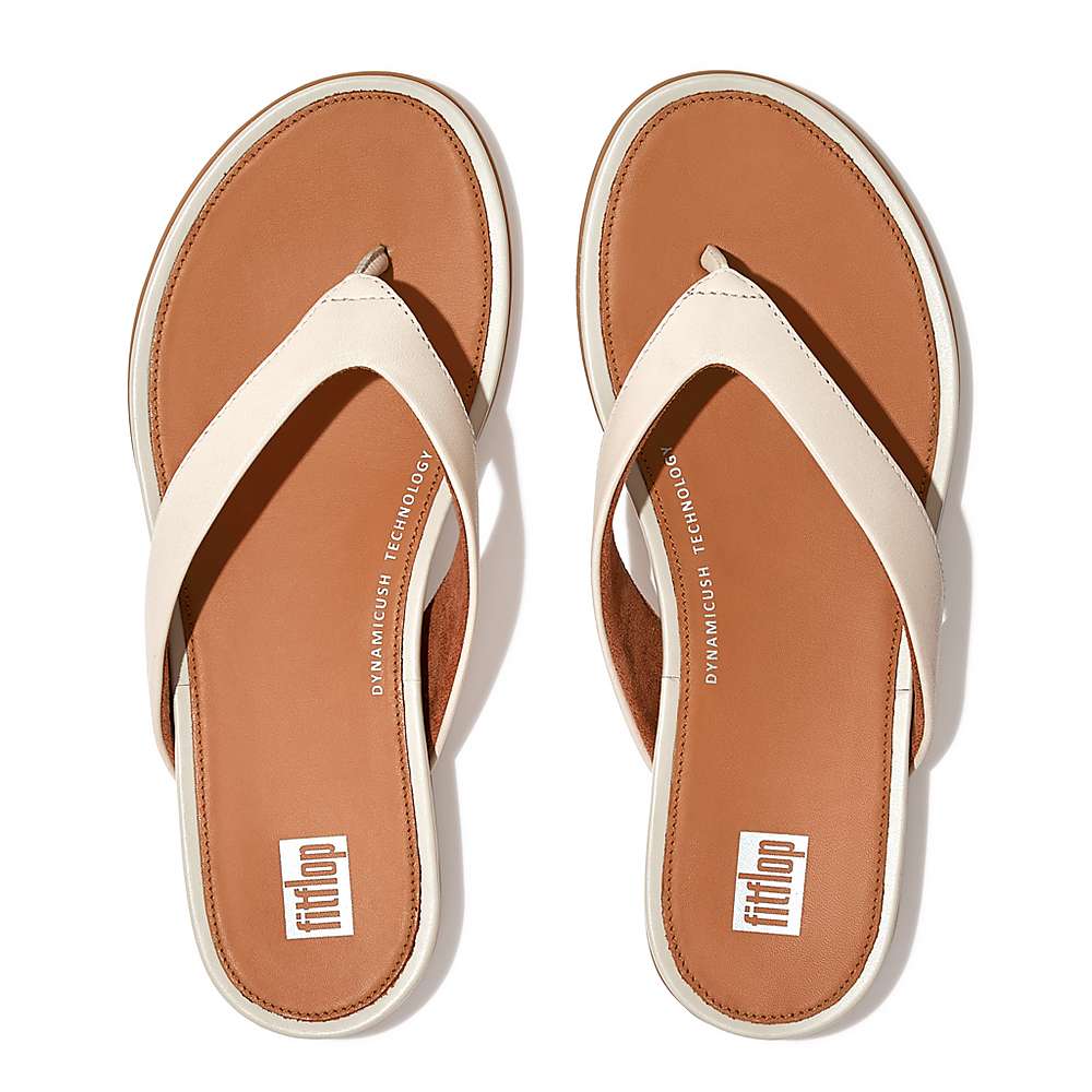 Fitflop GRACIE Leather Teenslippers Dames Grijs Beige | YBE162903