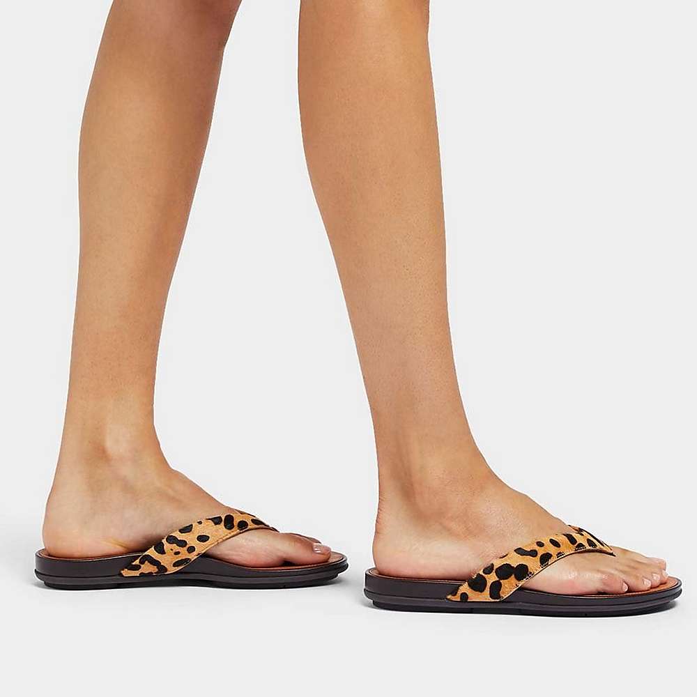 Fitflop GRACIE Leopard-Print Leather Teenslippers Dames Leopard | EGL407396