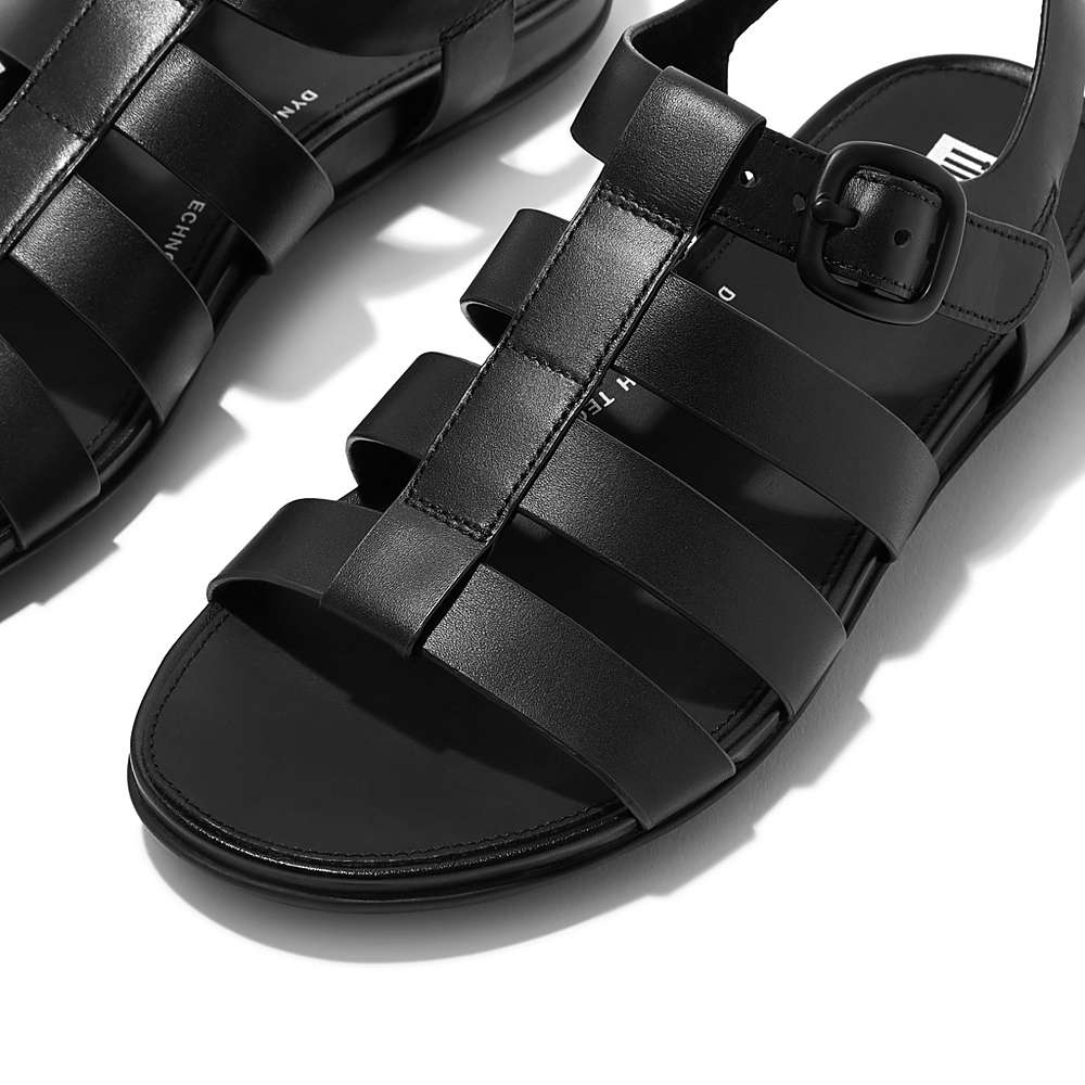 Fitflop GRACIE Matt-Buckle Leather Fisherman Sandalen Dames Zwart | EQY642057