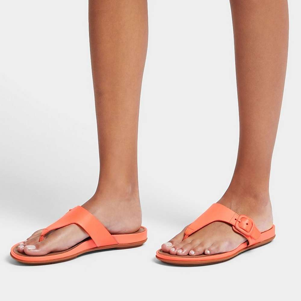 Fitflop GRACIE Matt-Buckle Leather Toe-Post Sandalen Dames Oranje Koraal | FAS924135