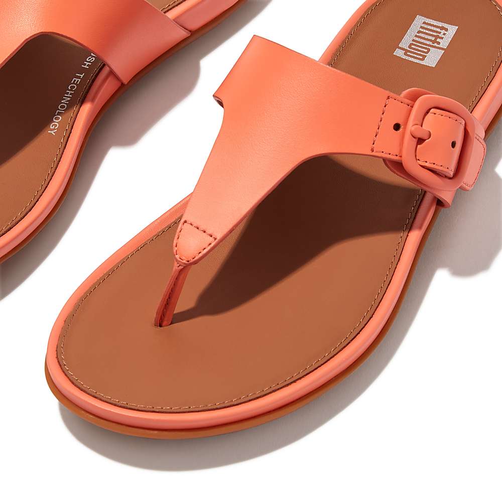 Fitflop GRACIE Matt-Buckle Leather Toe-Post Sandalen Dames Oranje Koraal | FAS924135