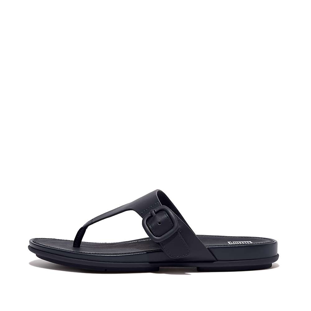 Fitflop GRACIE Matt-Buckle Leather Toe-Post Sandalen Dames Donkerblauw | TML234650