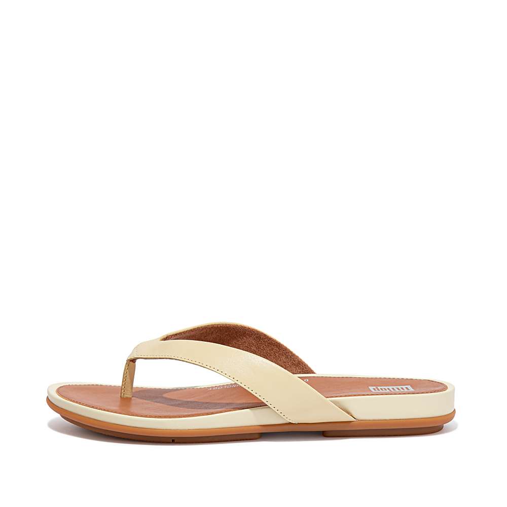 Fitflop GRACIE Wider-Fit Leather Teenslippers Dames Geel | TNV982670