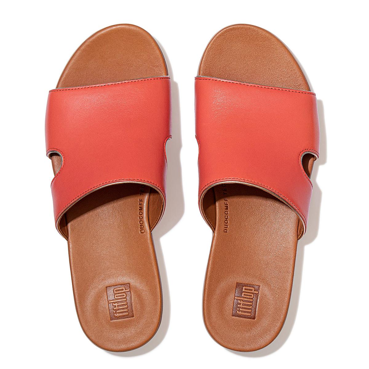 Fitflop H-Bar Pop Binding Leather Slides Sandalen Dames Koraal Roze | VQA287130