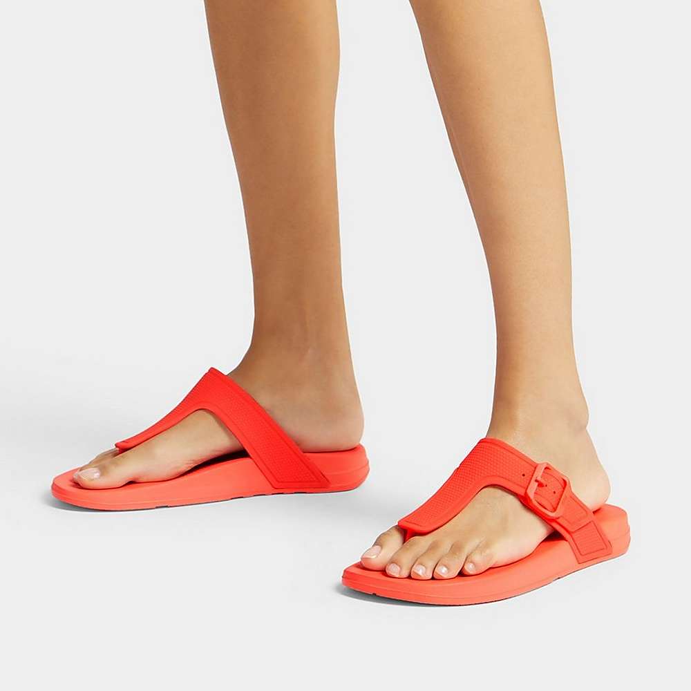 Fitflop IQUSHION Adjustable Buckle Teenslippers Dames Oranje | IYK875201