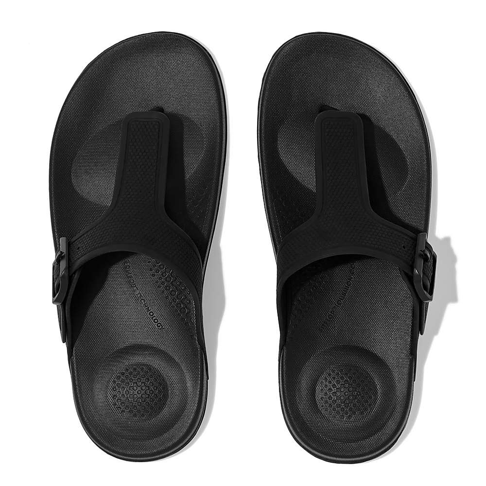 Fitflop IQUSHION Adjustable Buckle Teenslippers Dames Zwart | NEH913576