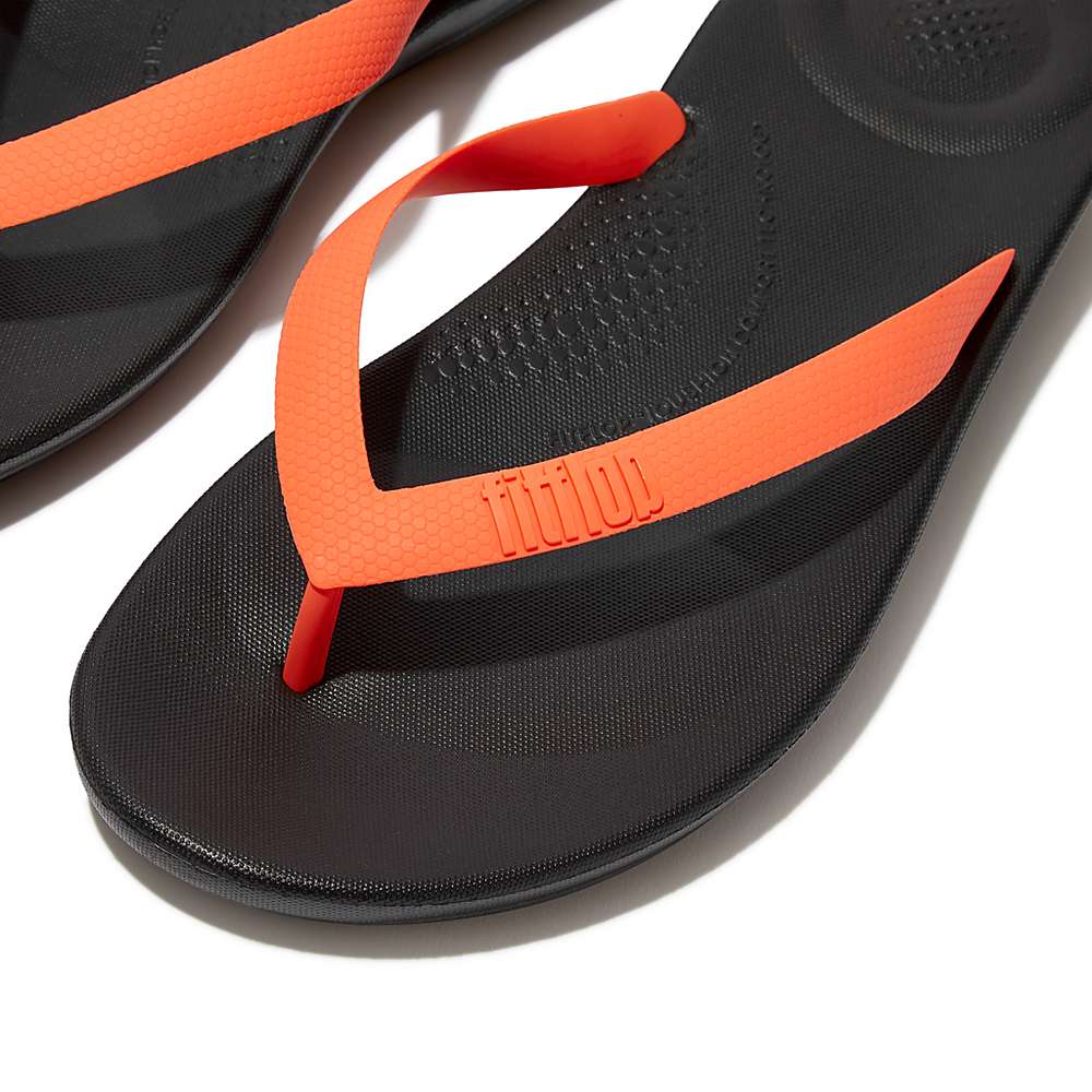 Fitflop IQUSHION Ergonomic Teenslippers Heren Zwart Oranje | QWB620459