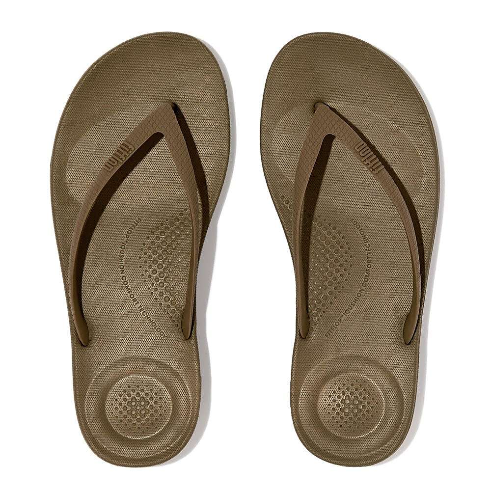 Fitflop IQUSHION Ergonomic Teenslippers Dames Olijfgroen | XOB082915