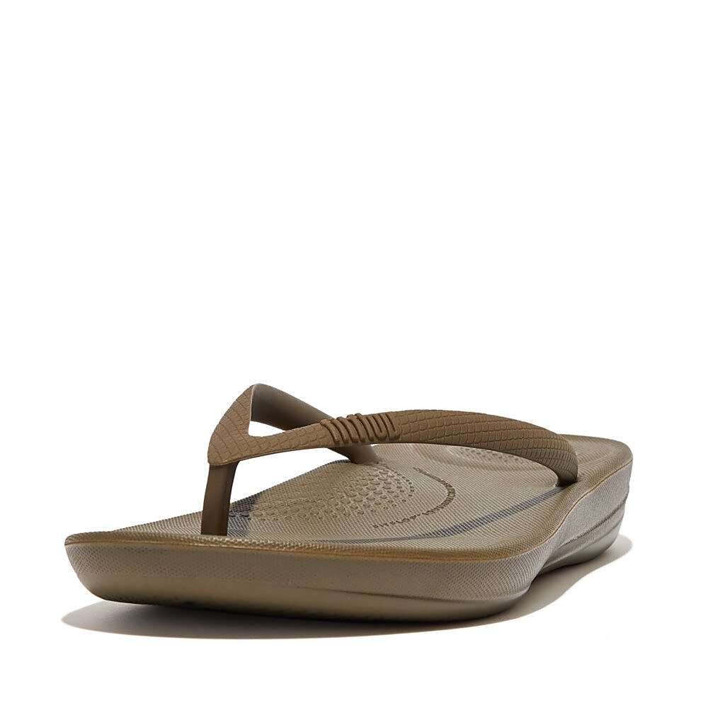 Fitflop IQUSHION Ergonomic Teenslippers Dames Olijfgroen | XOB082915