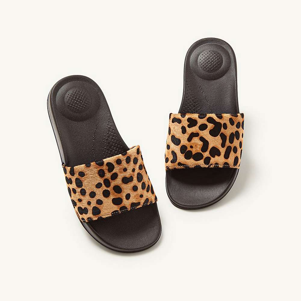 Fitflop IQUSHION Leopard-Print Leather Slides Badslippers Dames Leopard | RVA438179