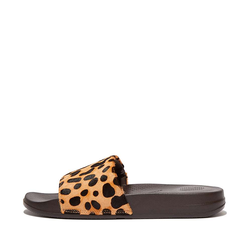 Fitflop IQUSHION Leopard-Print Leather Slides Badslippers Dames Leopard | RVA438179