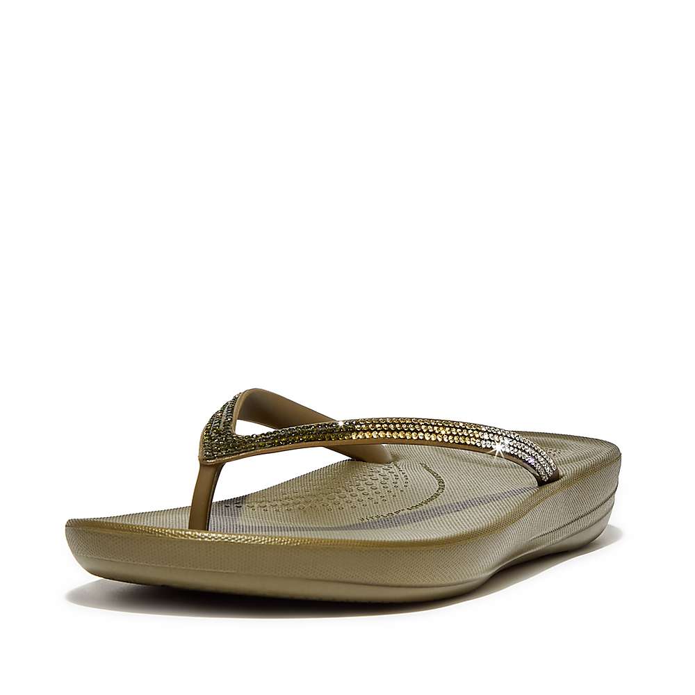 Fitflop IQUSHION Ombre Sparkle Teenslippers Dames Olijfgroen | ATN589201