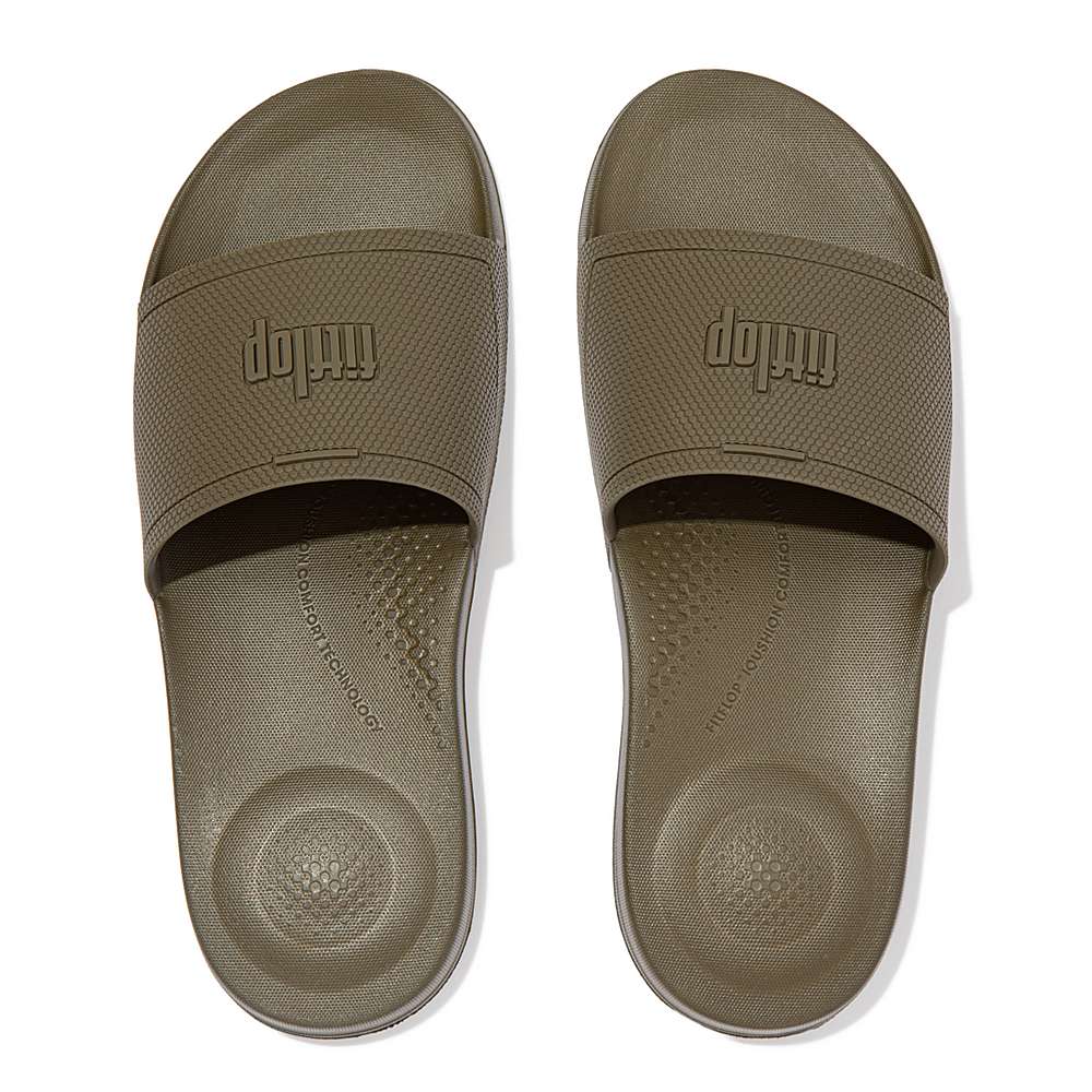 Fitflop IQUSHION Pool Badslippers Heren Olijfgroen | ERG390425