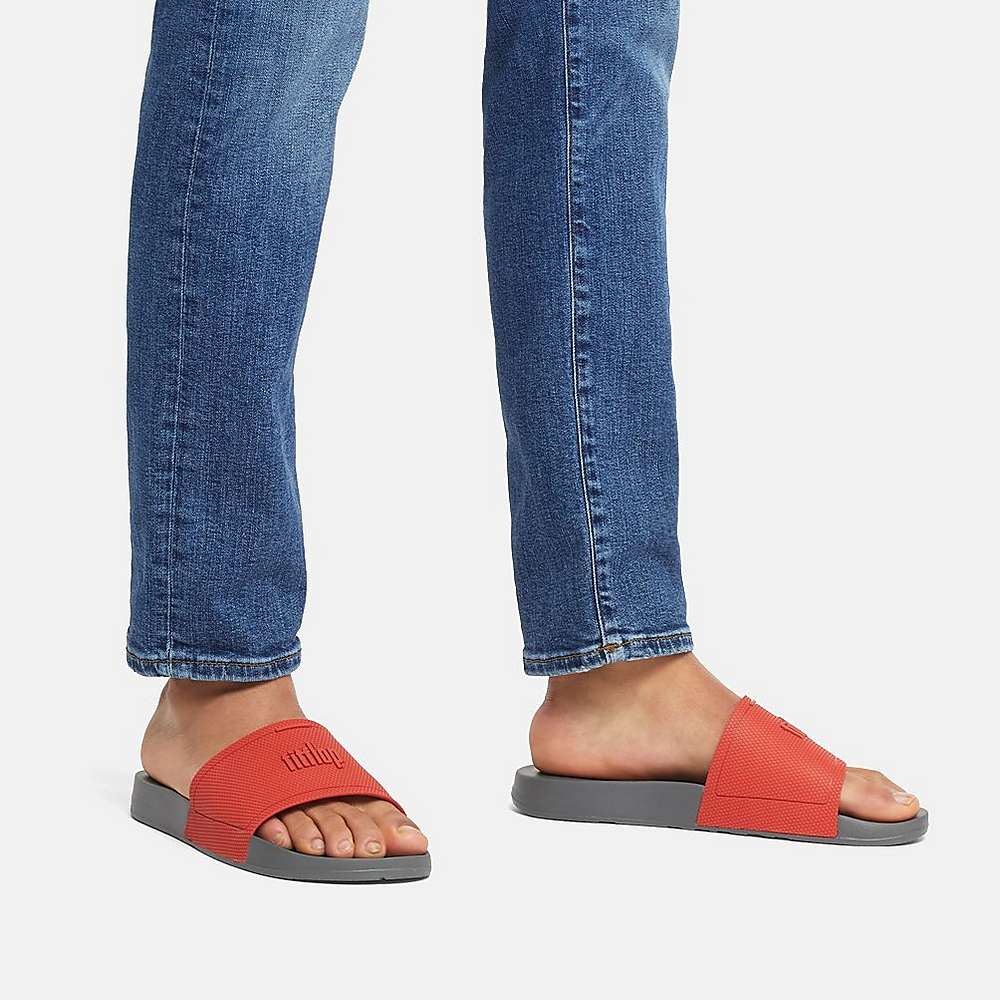 Fitflop IQUSHION Pool Badslippers Heren Rood Grijs | FIT152437