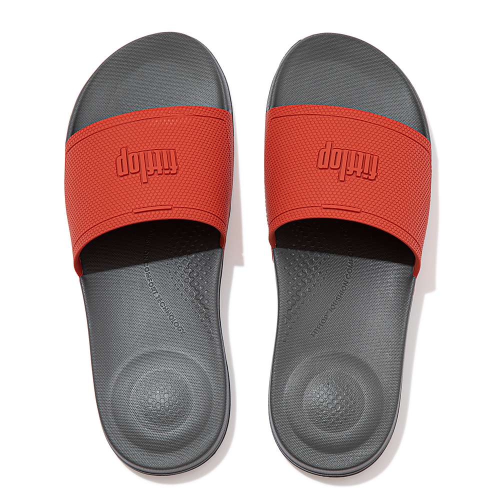 Fitflop IQUSHION Pool Badslippers Heren Rood Grijs | FIT152437