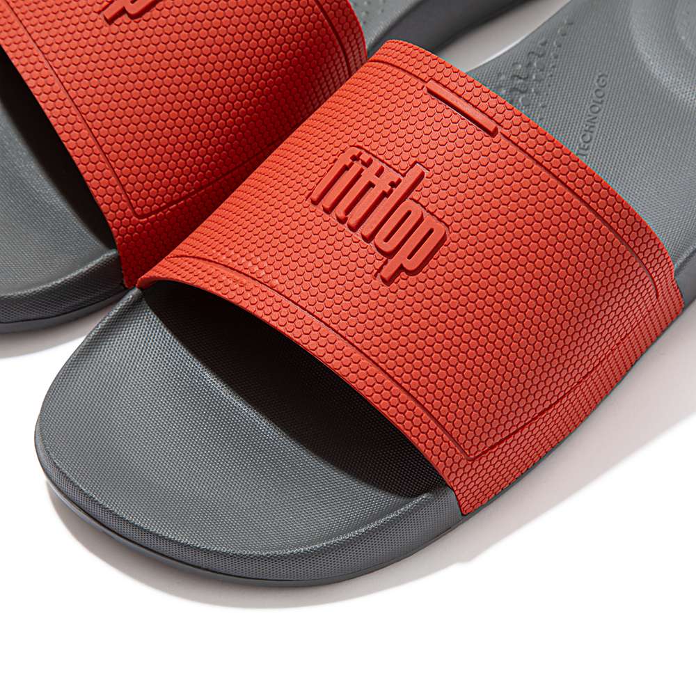 Fitflop IQUSHION Pool Badslippers Heren Rood Grijs | FIT152437