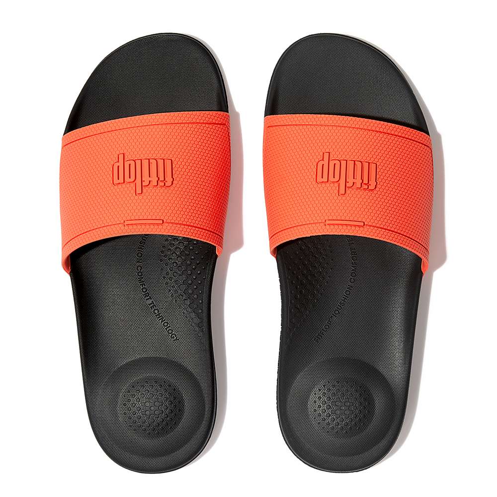 Fitflop IQUSHION Pool Badslippers Heren Zwart Oranje | HJU071629