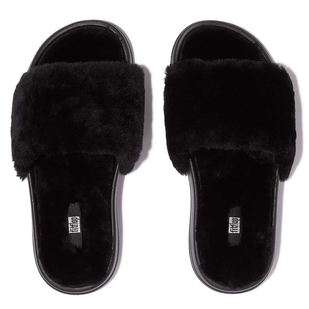 Fitflop IQUSHION Shearling Slippers Dames Zwart | PLD371062