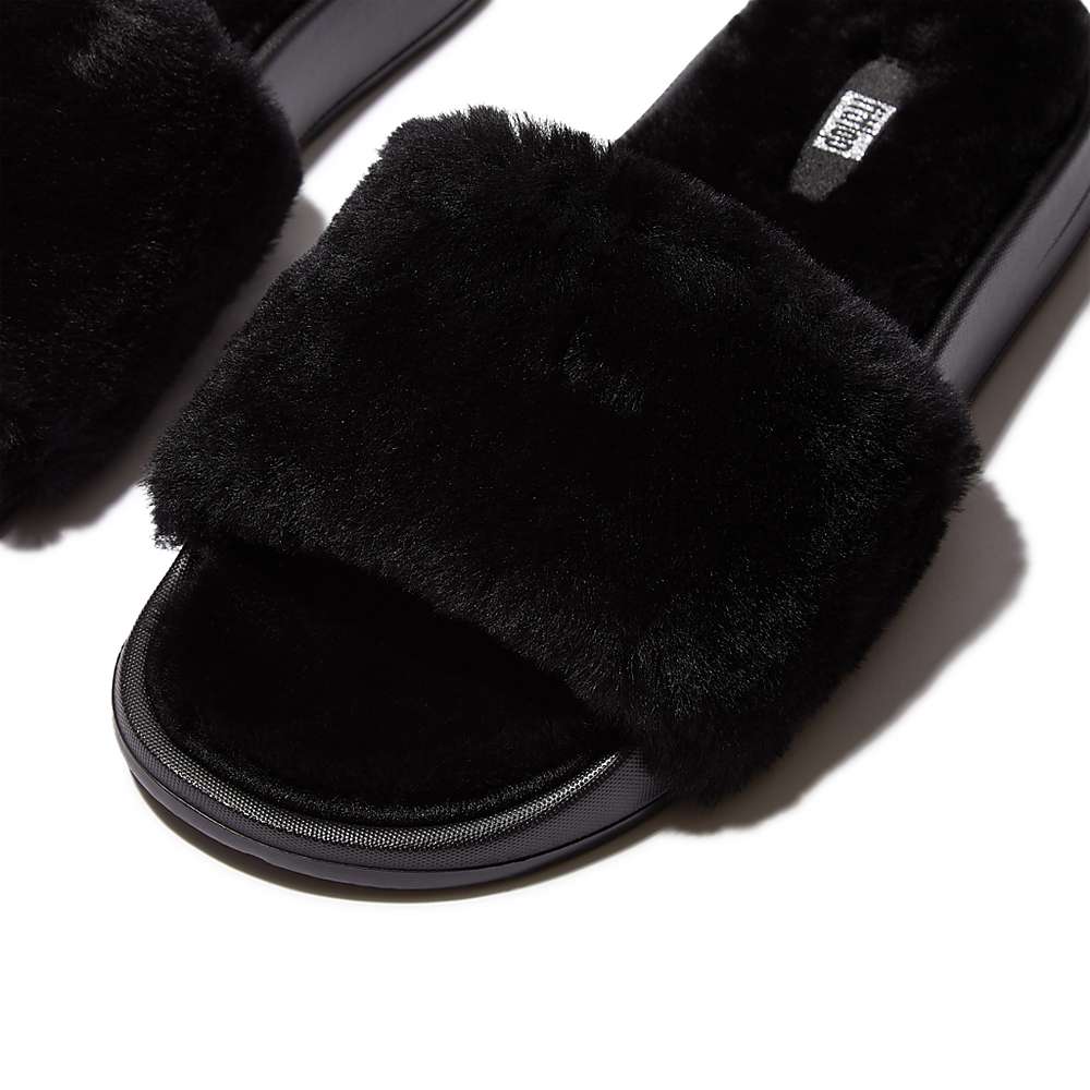 Fitflop IQUSHION Shearling Slippers Dames Zwart | PLD371062